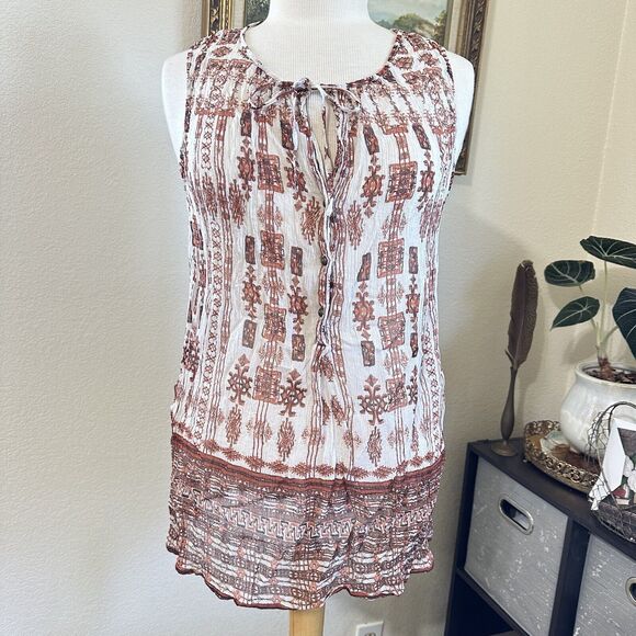 Vintage Lucky Brand Sheer Sleeveless Top Boho Western Size XL 100% Rayon - Picture 1 of 9